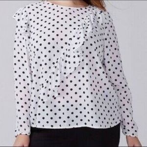 Lane BRYANT white and black polka dot blouse, with ruffle size 24